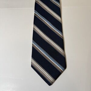 Prince Consort Necktie Mens OS Navy‎ Blue Vintage Golden Clasp Striped Polyester
